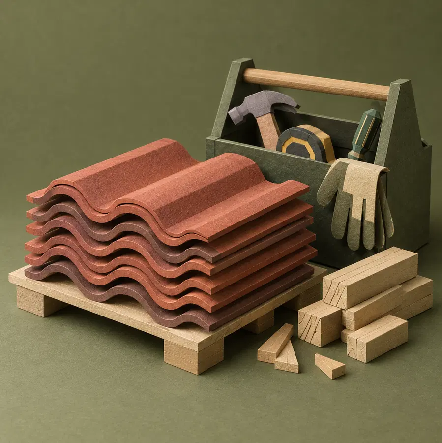Illustration of roofing businesses equipment and workspace