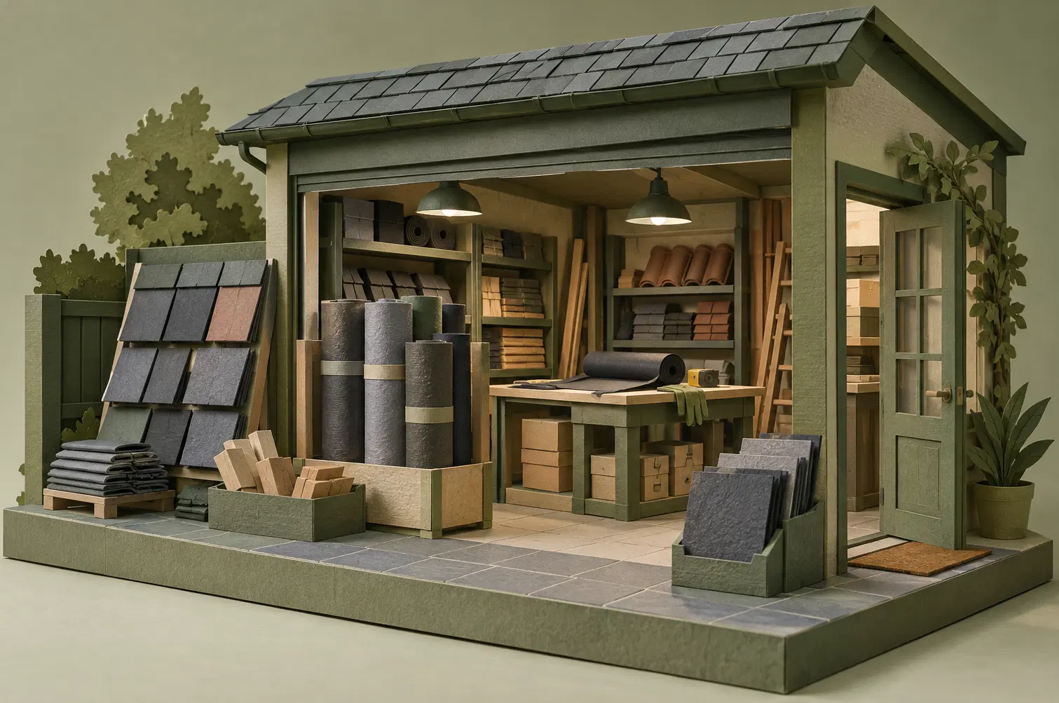 Illustration of roofing businesses and their working space