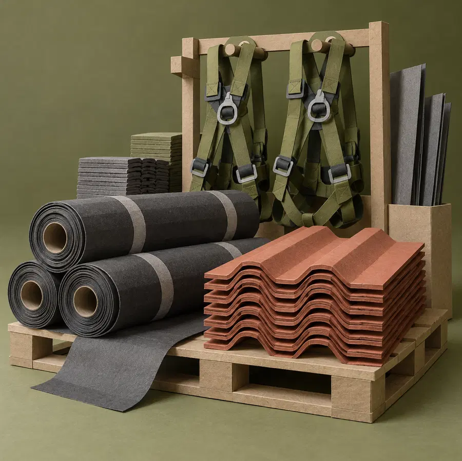 Illustration of roofing businesses equipment and workspace